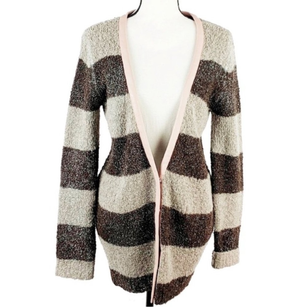 Hinge Warm Cozy Chunky Wool Alpaca Blend Stripe Varsity Sweater Small Oversized